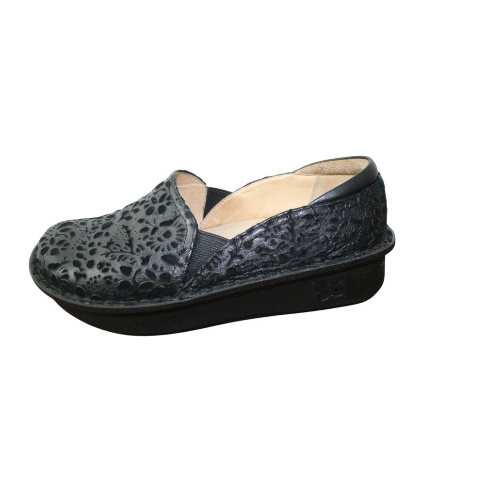 Alegria Black Embossed Leather Slip-On Comfort Shoes Women’s Size 37 - Picture 10 of 11